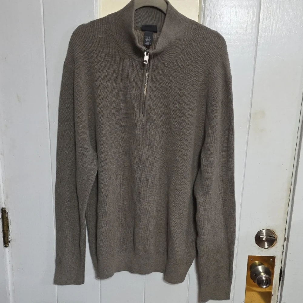 H & M Men's Slim Fit Sweater Grayish Tan? 1/4 Zip Mock Neck Sz 3XL‎ EUC *READ*